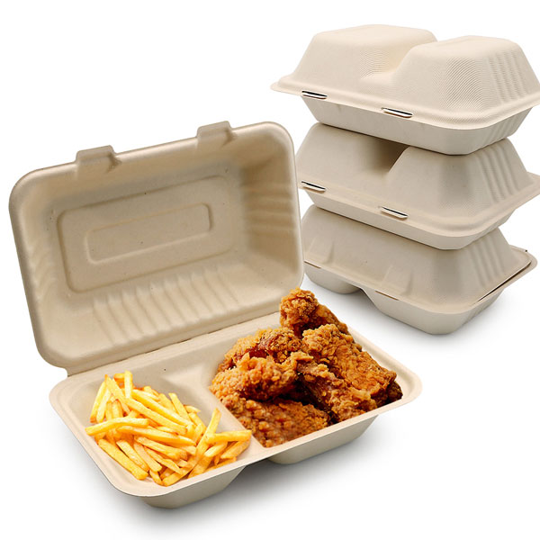 Sugarcane Clamshells Two-comp self-locking container