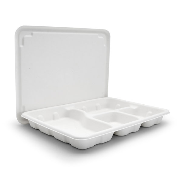 Sugarcane Clamshells Four-comp self-locking container